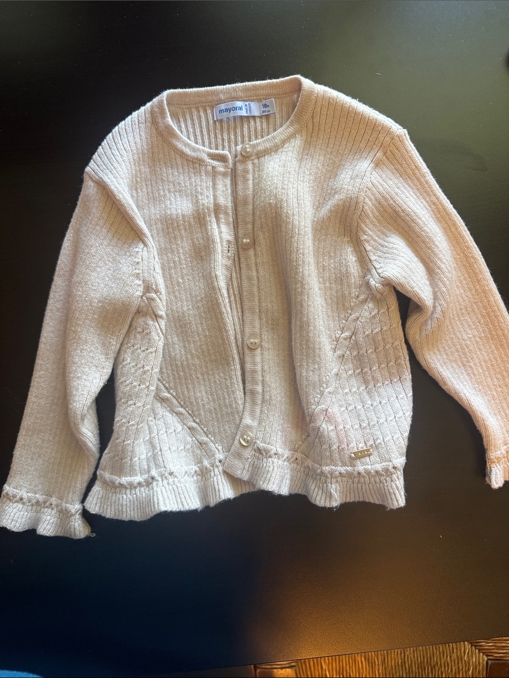 Mayoral Cream Knit Ruffle-Hem Cardigan